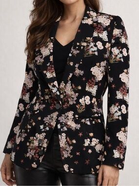 Cynthia Rowley Black Floral Tailored Blazer (size M)